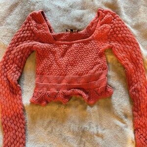 Lulus Knit Red Long Sleeve Crop Sweater Top Size Small